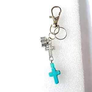 Turquoise & Silver Bible Cross Purse Charm keyring